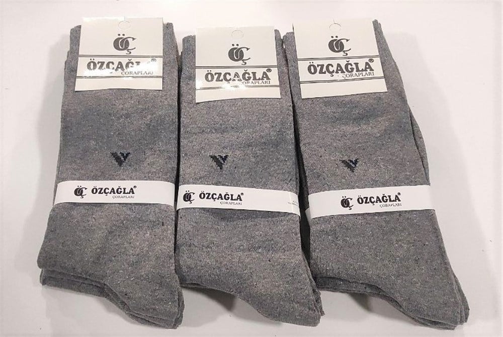 Özçagla Erkek Penye Soket Çorap 12'li Paket Gri(EC01-09)