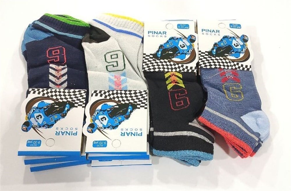 Pınar Erkek Çocuk Penye Patik Çorap 12'li Paket (Yaş:9-10) (CE01-04)