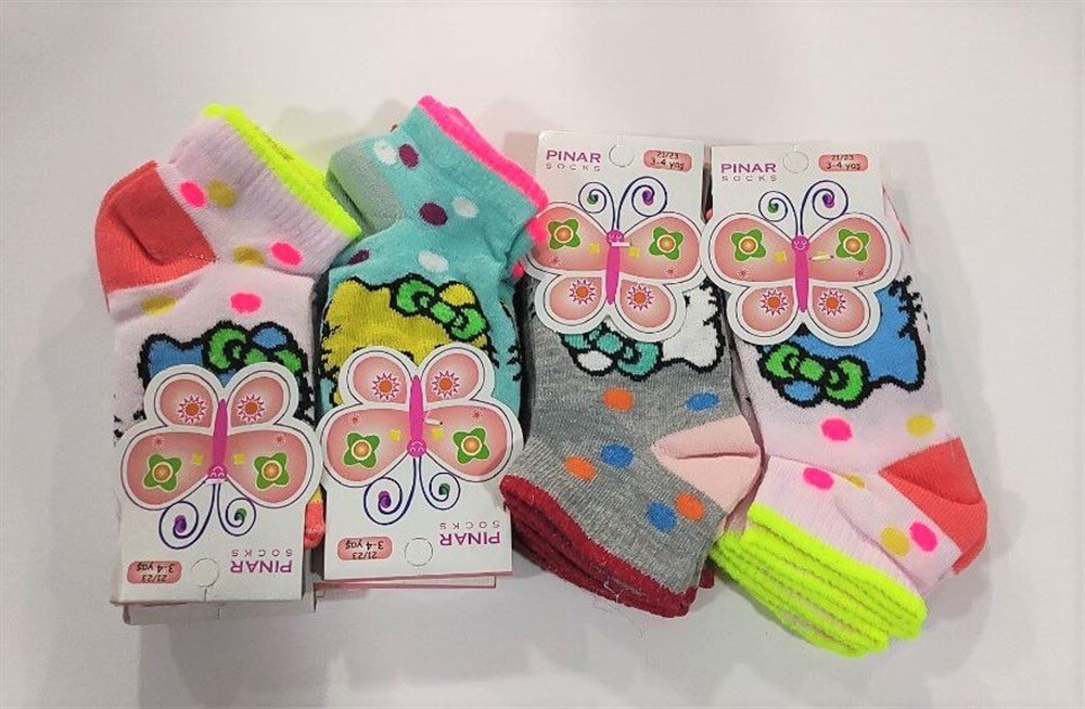 Pınar Kız Çocuk Penye Patik Çorap 12'li Paket (Yaş:3-4) (KC01-01)