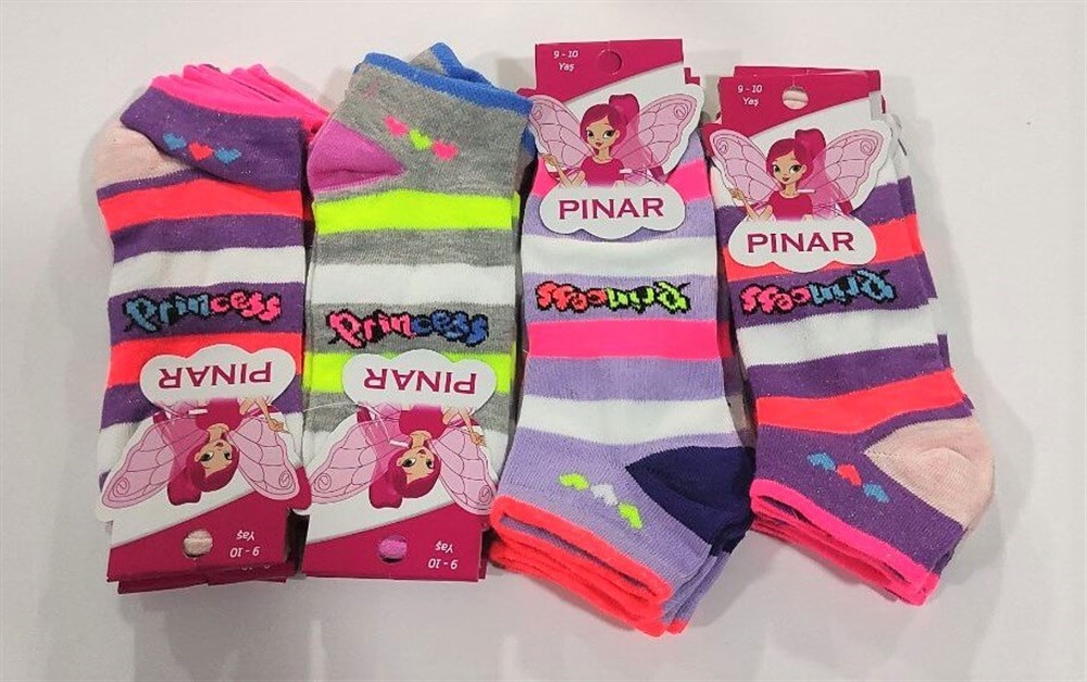 Pınar Kız Çocuk Penye Patik Çorap 12'li Paket (Yaş:9-10) (KC01-04)