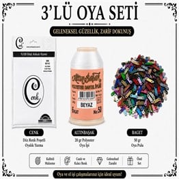 Cenk Düz Renk Poşetli Yazma Beyaz-Altınbaşak 20gr Polyester İpi-50gr Baget Oya Pulu