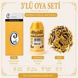 Cenk Düz Renk Poşetli Yazma Sarı-Altınbaşak 20gr Polyester İpi-50gr Baget Oya Pulu