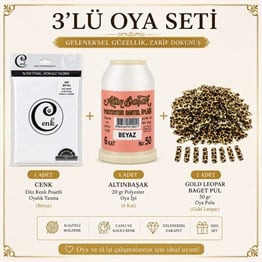 Cenk Düz Renk Poşetli Yazma Beyaz-Altınbaşak 20gr Polyester İpi-50gr Baget Oya Pulu