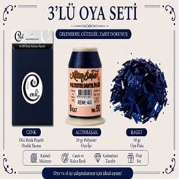 Cenk Düz Renk Poşetli Yazma Lacivert-Altınbaşak 20gr Polyester İpi-50gr Baget Oya Pulu