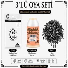 Cenk Düz Renk Poşetli Yazma Beyaz-Altınbaşak 20gr Polyester İpi-50gr Baget Oya Pulu