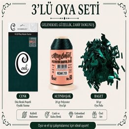 Cenk Düz Renk Poşetli Yazma Ördek Başı Yeşili-Altınbaşak 20gr Polyester İpi-50gr Baget Oya Pulu