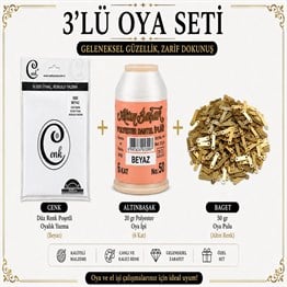 Cenk Düz Renk Poşetli Yazma Beyaz-Altınbaşak 20gr Polyester İpi-50gr Baget Oya Pulu