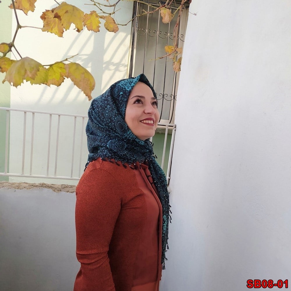 Firuze Boncuklu Cotton Eşarp(sb08-01)