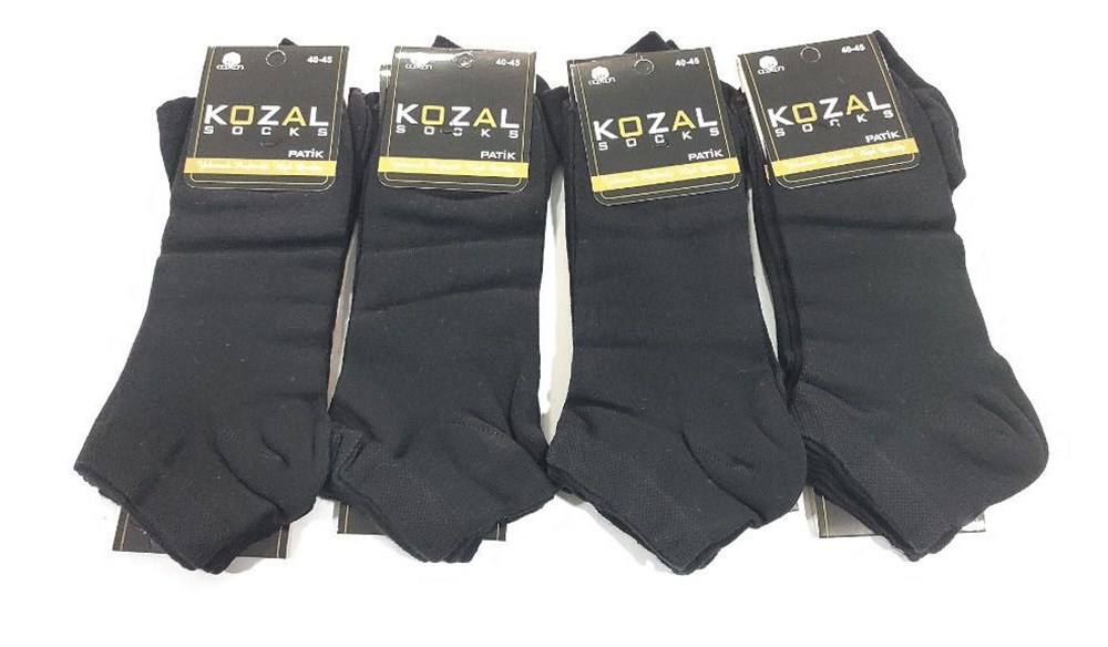 Kozal Erkek Penye Patik Çorap 12'li Paket Siyah(EC01-06)