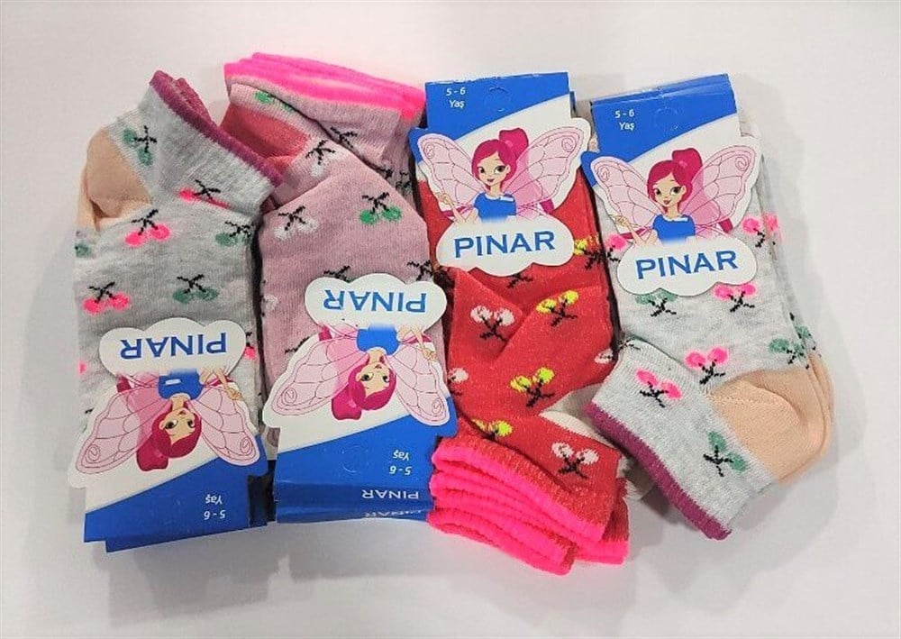 Pınar Kız Çocuk Penye Patik Çorap 12'li Paket (Yaş:5-6) (KC01-02)