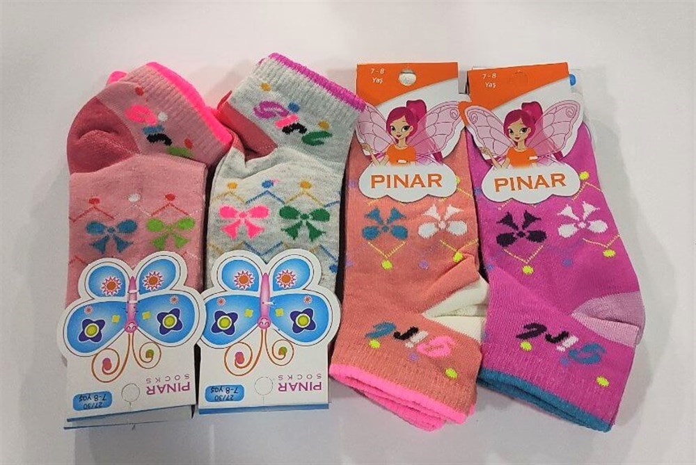 Pınar Kız Çocuk Penye Patik Çorap 12'li Paket (Yaş:7-8) (KC01-03)