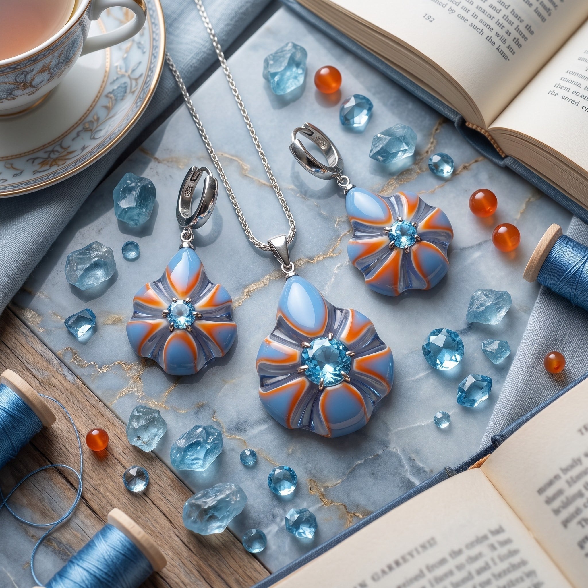 Swiss Blue Topaz Tasarım Gümüş Set