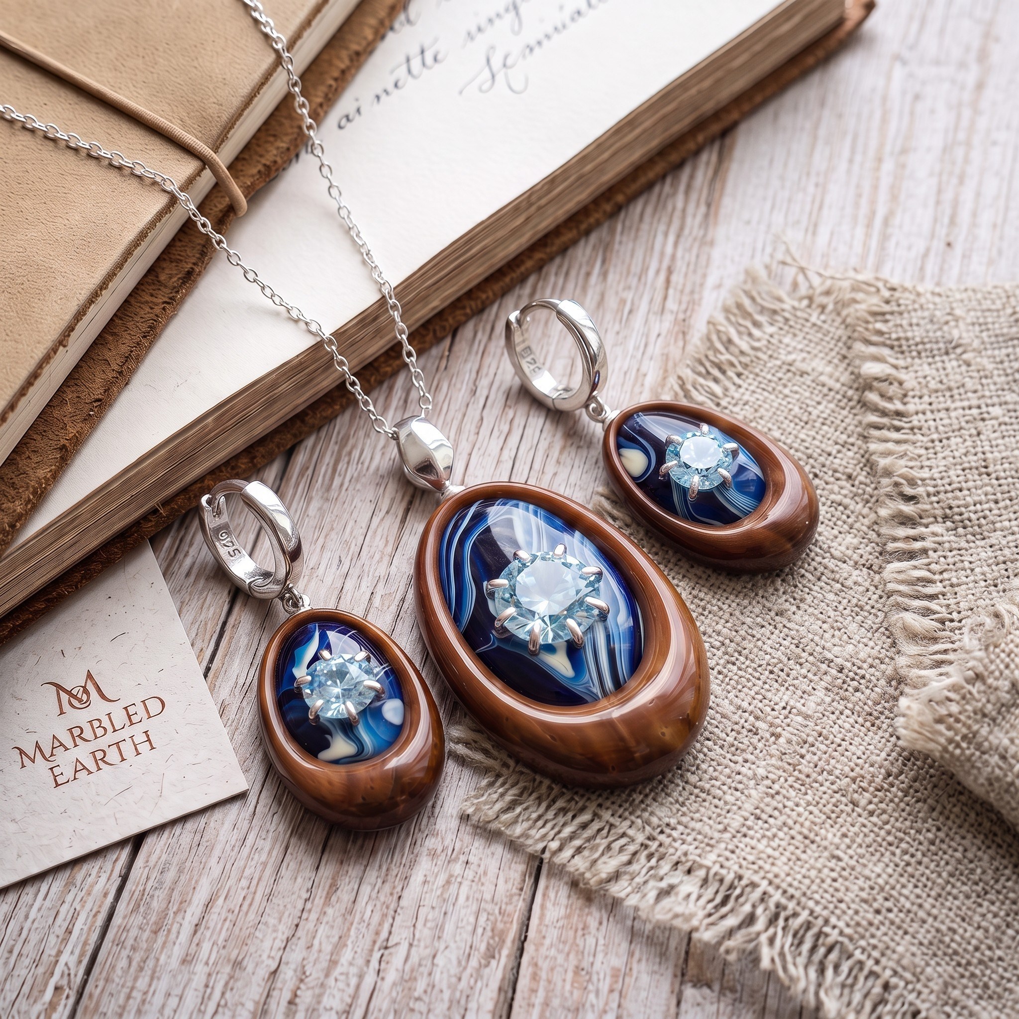 Zirkon Taşlı Bakalit Gümüş Set