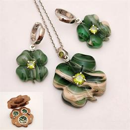 Yonca Sıkma Kehribar Gümüş Set