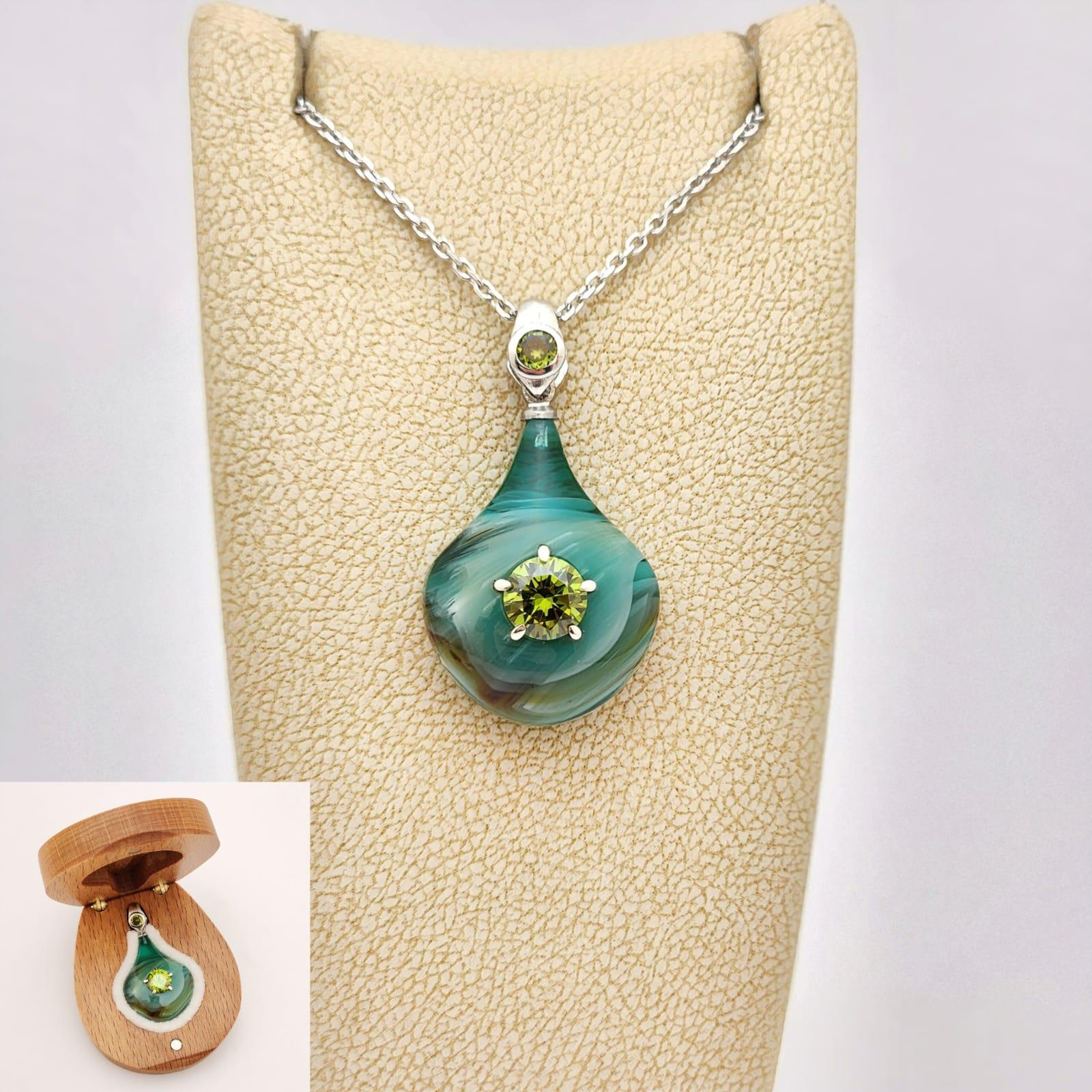 6 mm Zirkon Taşlı Bakalit Gümüş Kolye
