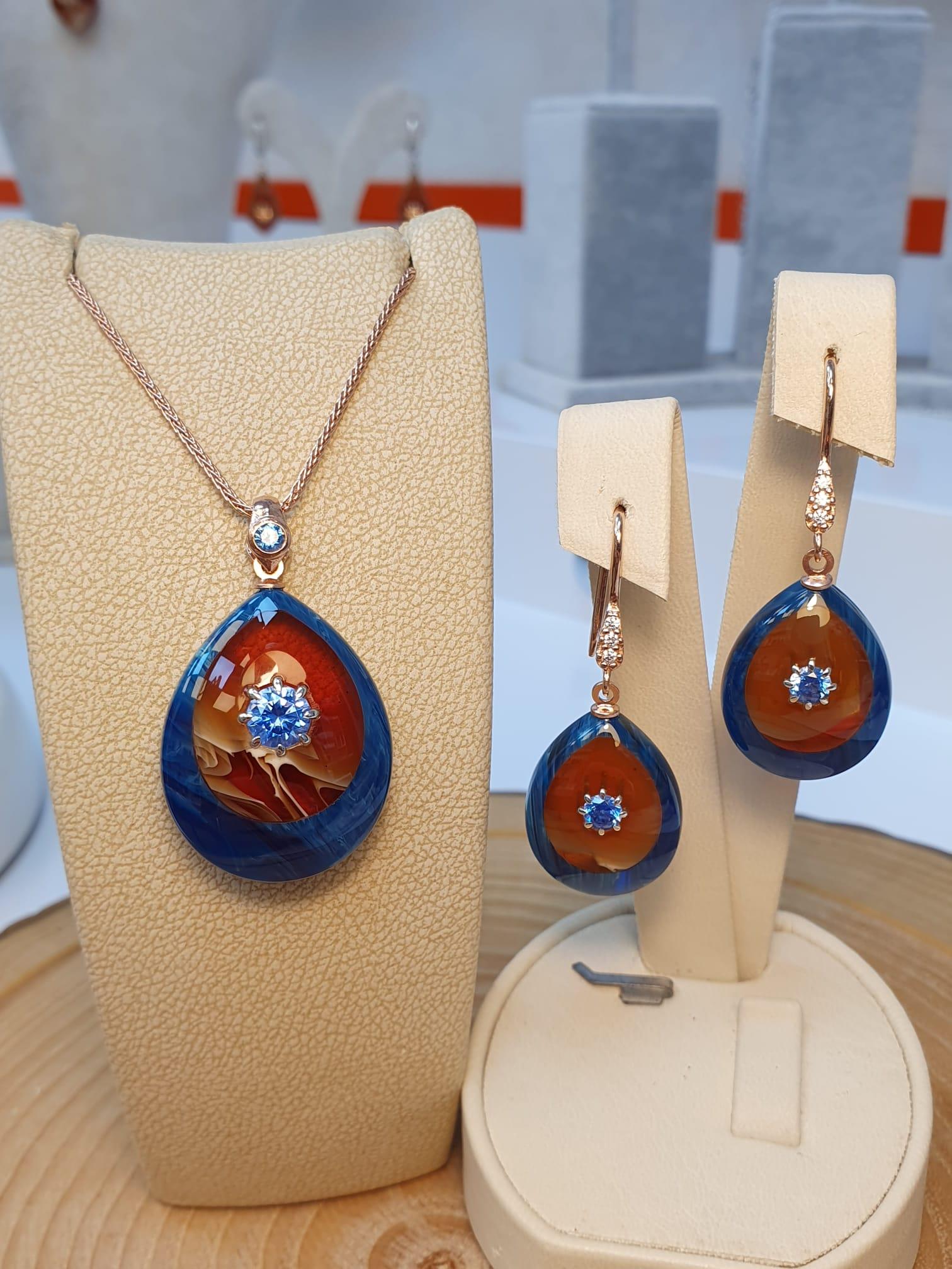 Bakalit Sıkma Kehribar Gümüş Set 