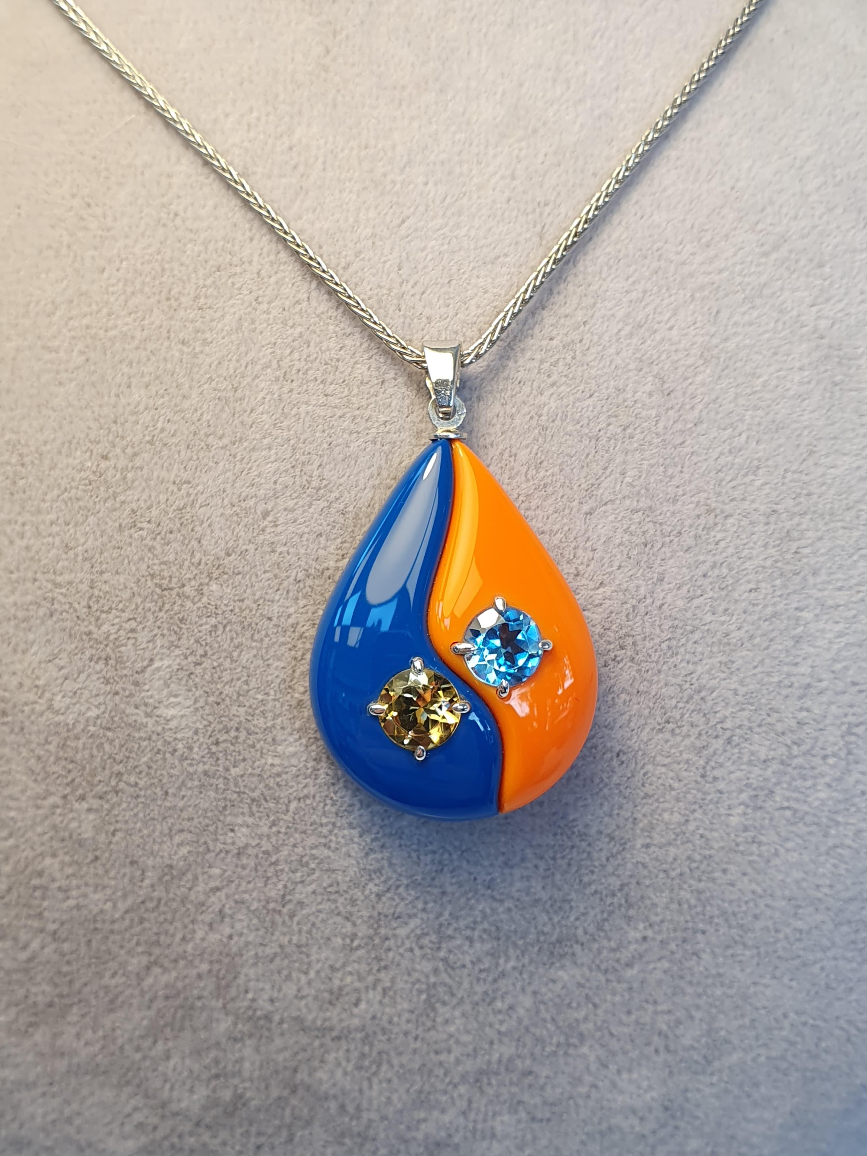 Sitrin & Swiss Blue Topaz Bakalit Gümüş Kolye