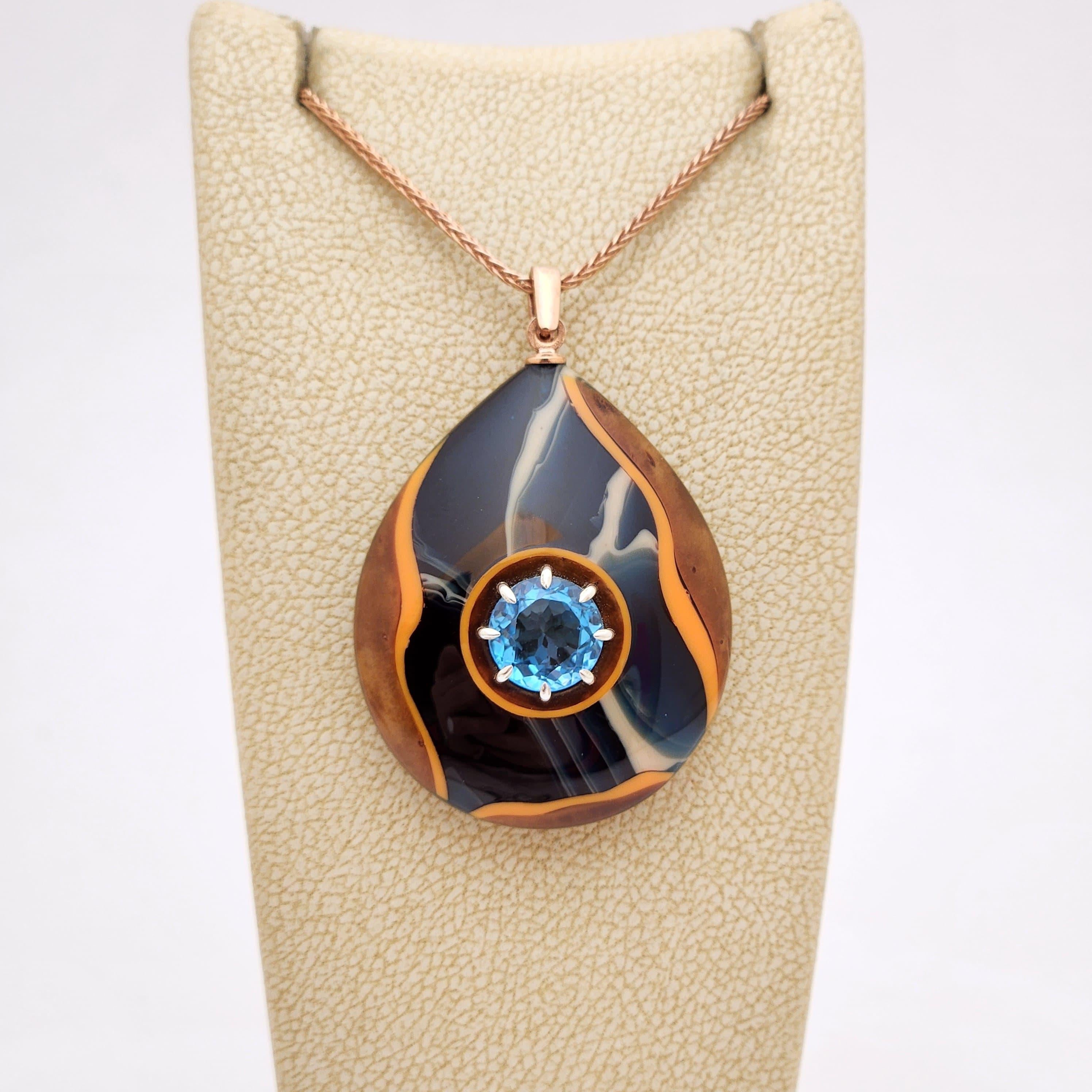 Swiss Blue Topaz Bakalit Gümüş Kolye 