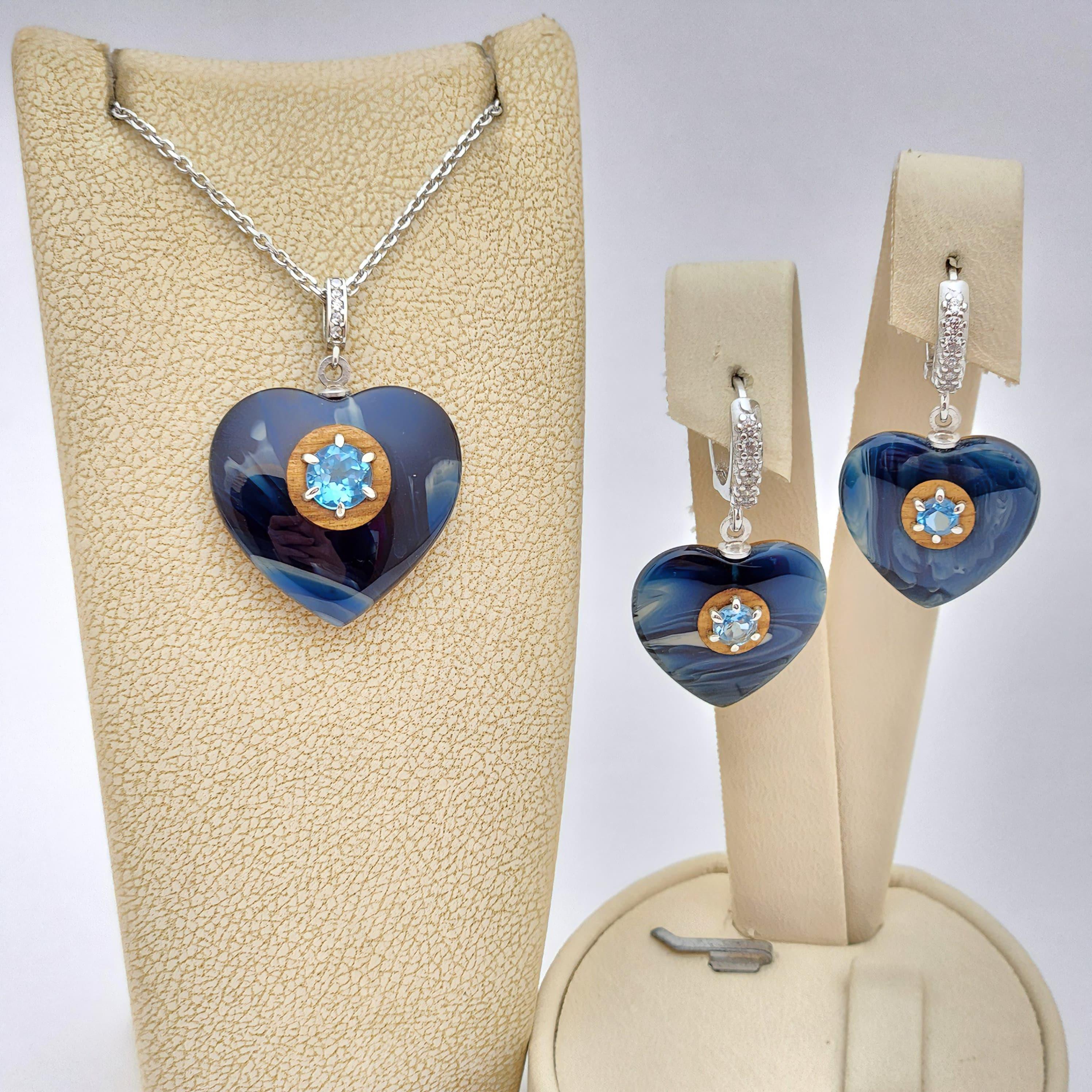 Swiss Blue Topaz Bakalit Gümüş Set 