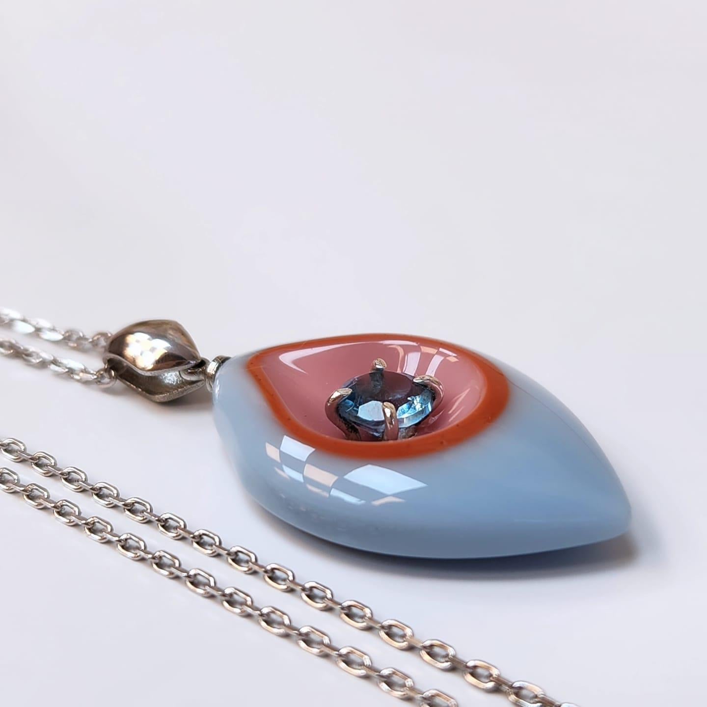 Swiss Blue Topaz Epoksi Gümüş Kolye