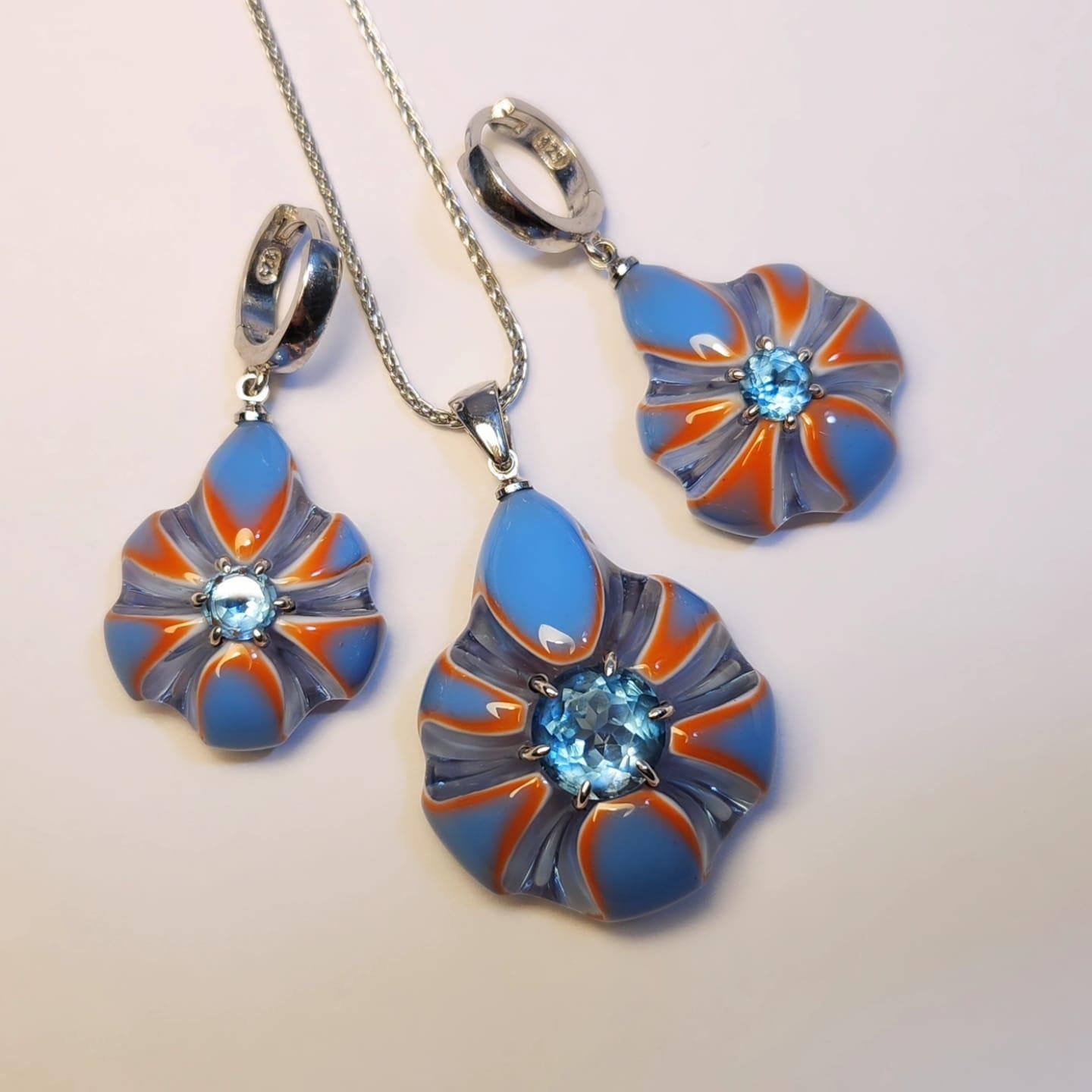Swiss Blue Topaz Epoksi Gümüş Set
