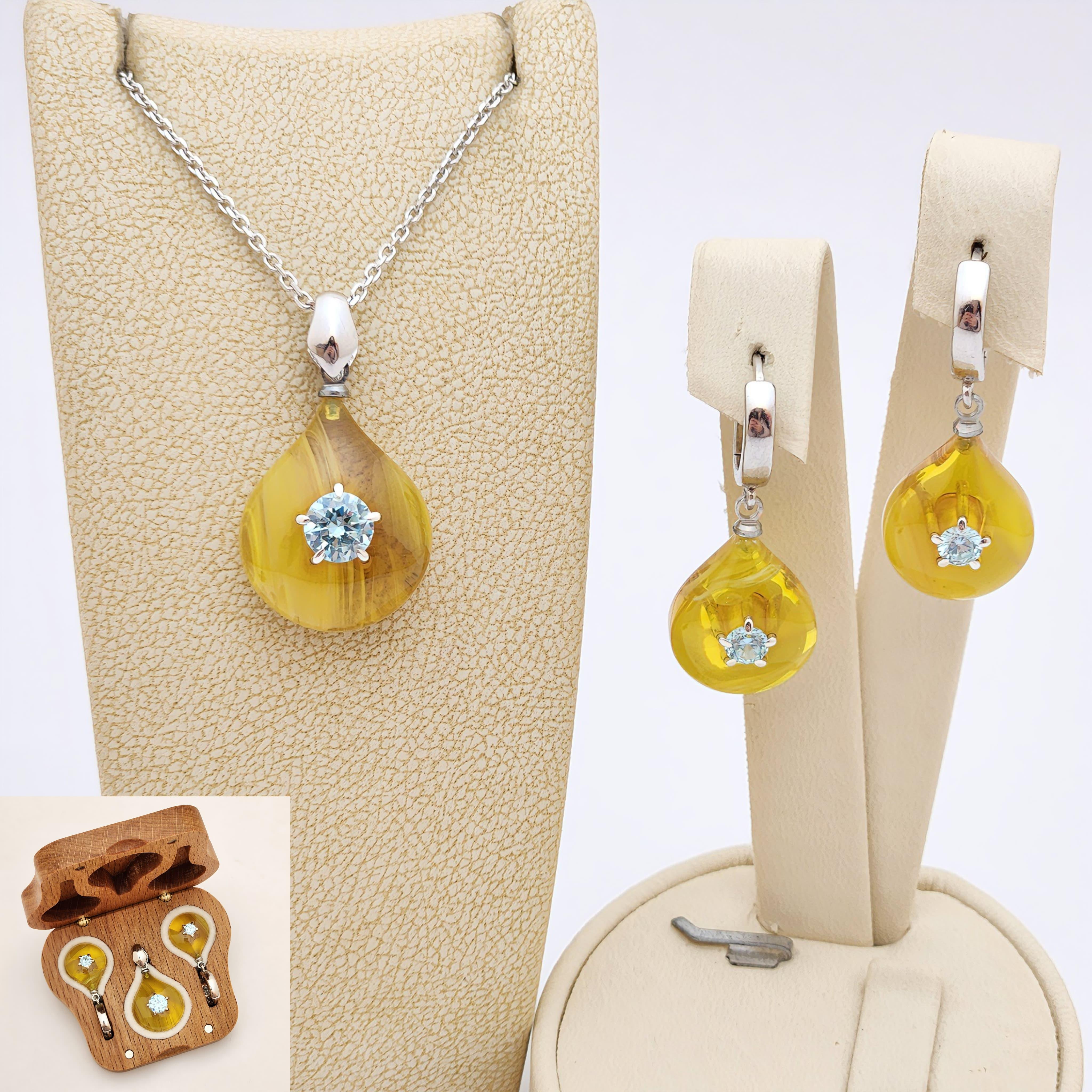 Zirkon Taşlı Bakalit Gümüş Damla Set