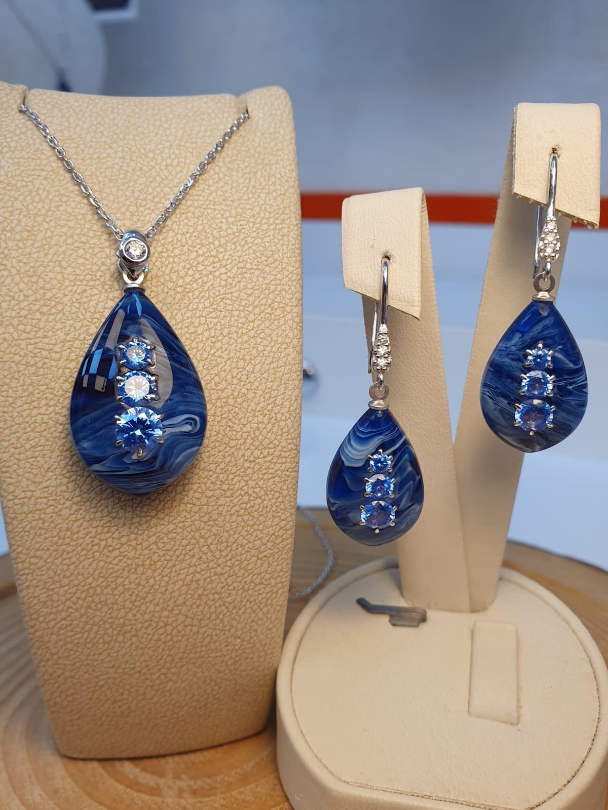 Zirkon Taşlı Bakalit Sıkma Kehribar Gümüş Kolye & Küpe Set (AmbeRet958)