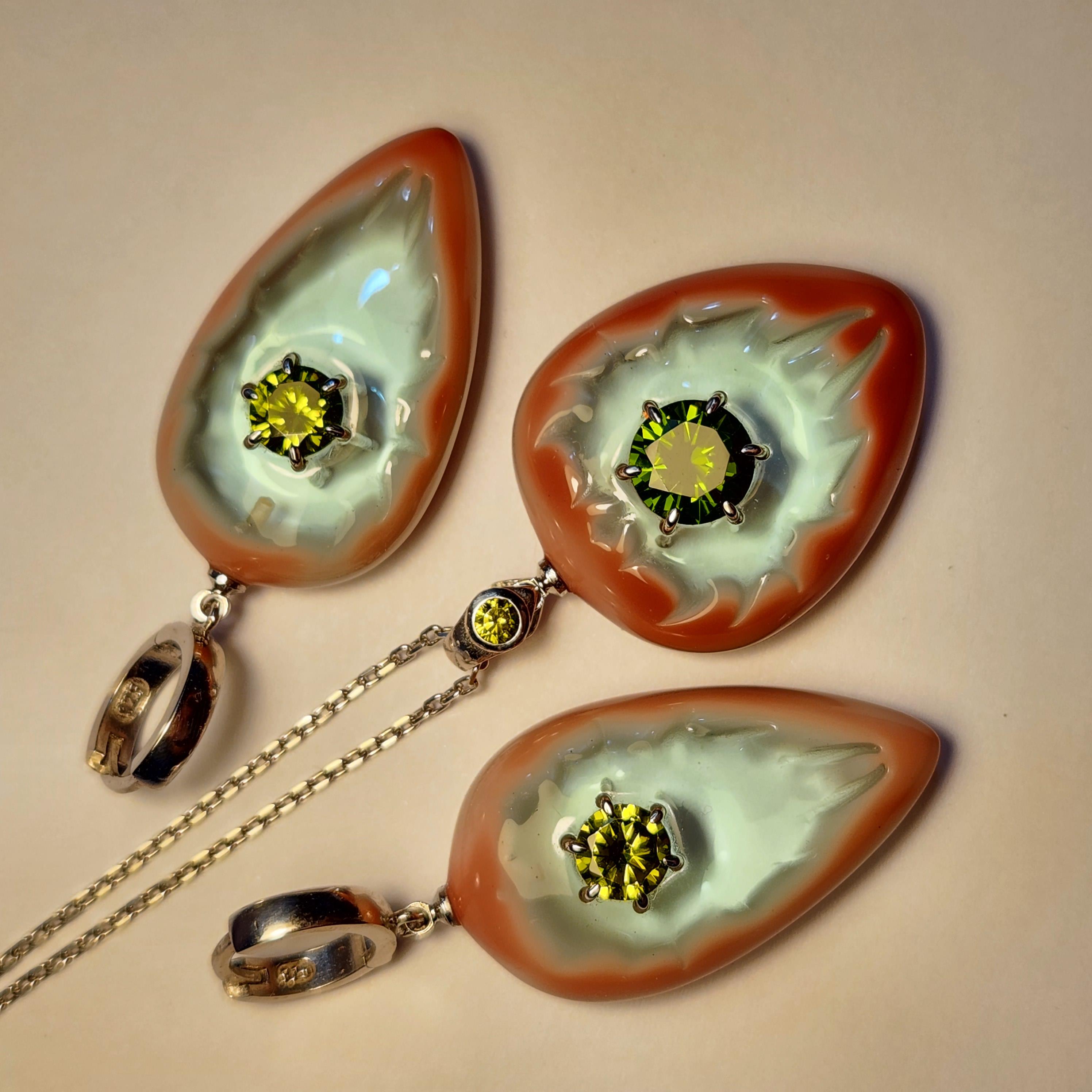 Zirkon Taşlı Epoksi Gümüş Set
