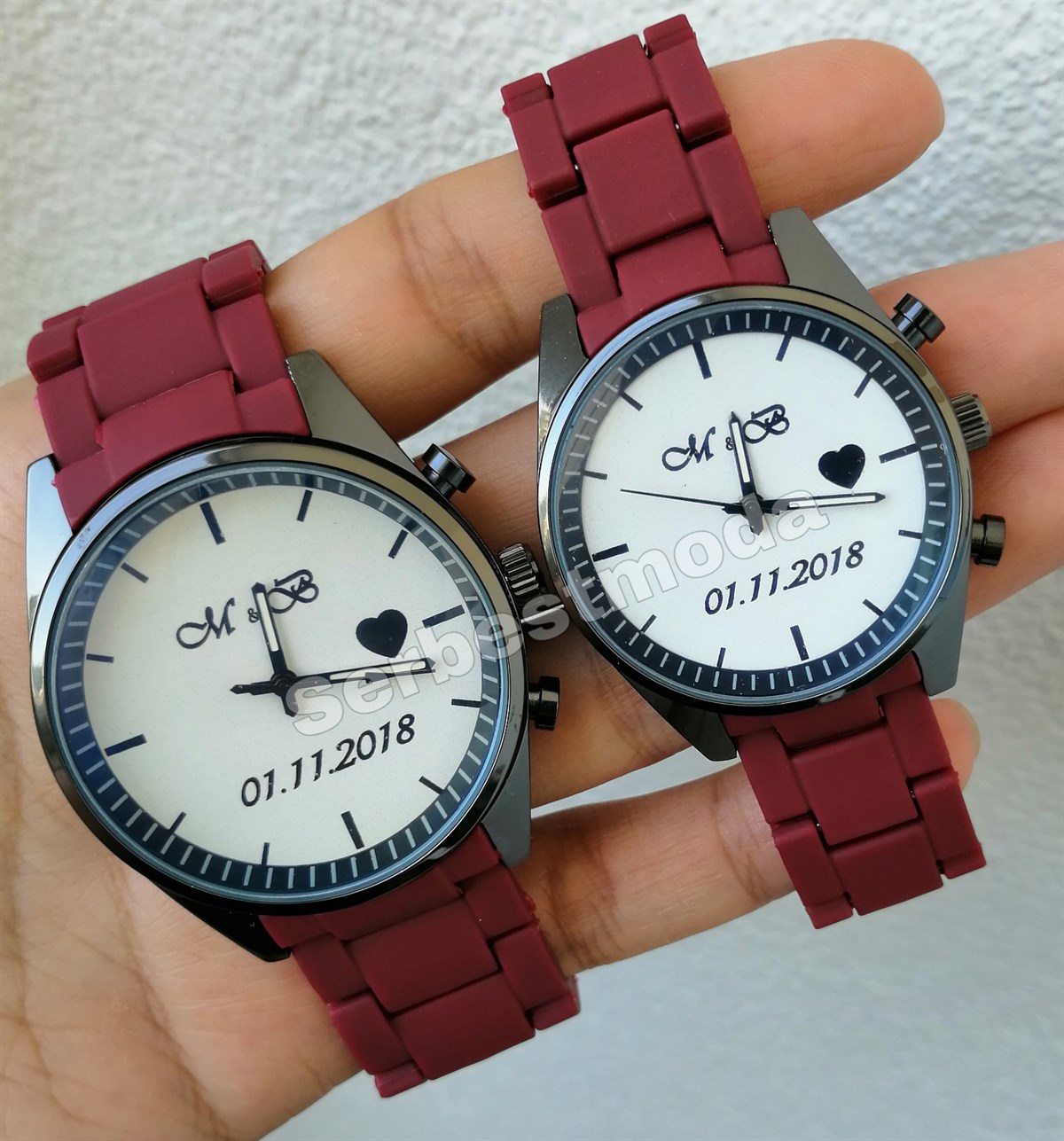 Sevgililer Günü Hediyesi Çift Saat Sevgili Kombinleri Kişiye Özel Saat  Tasarımı İsimli Kol Saati