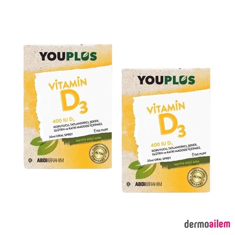 YouPlus Vitamin D3 400IU Oral Sprey 20 ml 2 Adet