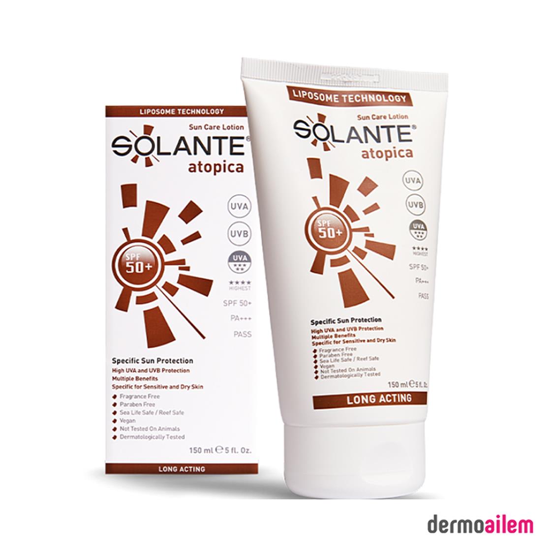 Spf 20 & 50 ArasıSolanteSolante Atopica Güneş Koruyucu Losyon Spf 50 Faktör 150 ml Atopik Ciltler