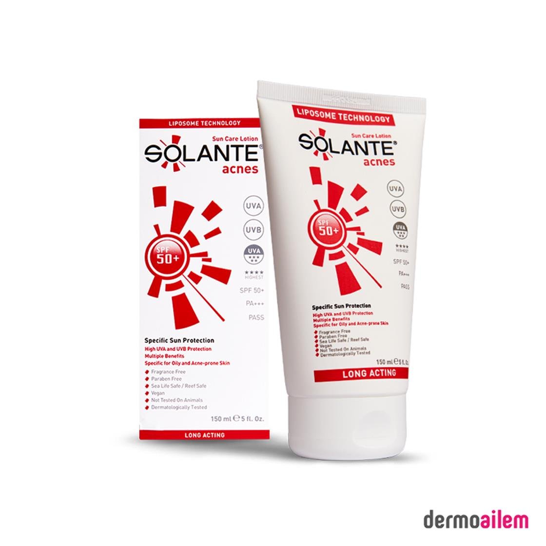 Spf 20 & 50 ArasıSolanteSolante Güneş Losyonu Acnes Akne Önleyici Spf 50+ Faktör 150 ml