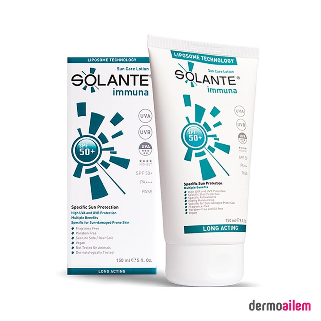 Spf 20 & 50 ArasıSolanteSolante Immuna Spf 50+ Faktör Sun Care Lotion 150 ml (İmmunolojik Koruma)
