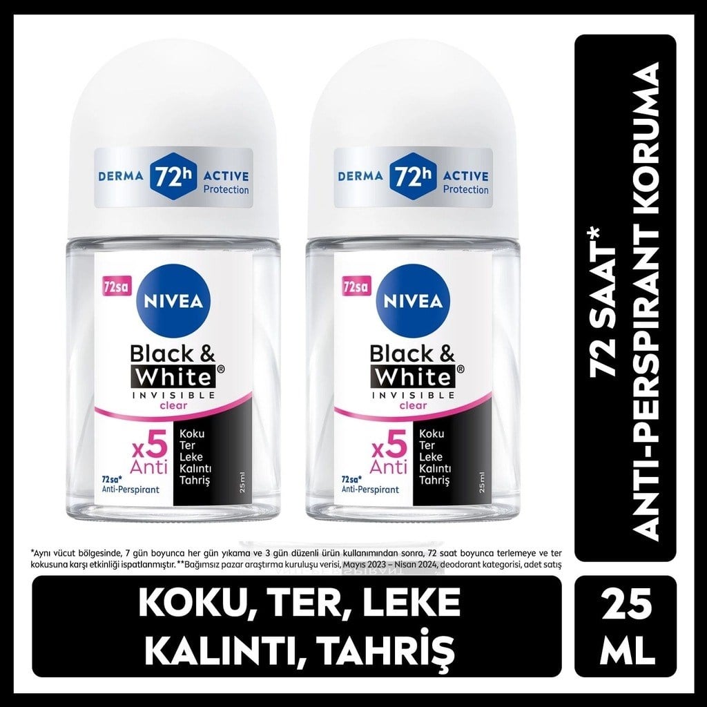 Nivea Kadın Mini Roll-on Deodorant Black & White Invisible Clear 2 x 25 ml