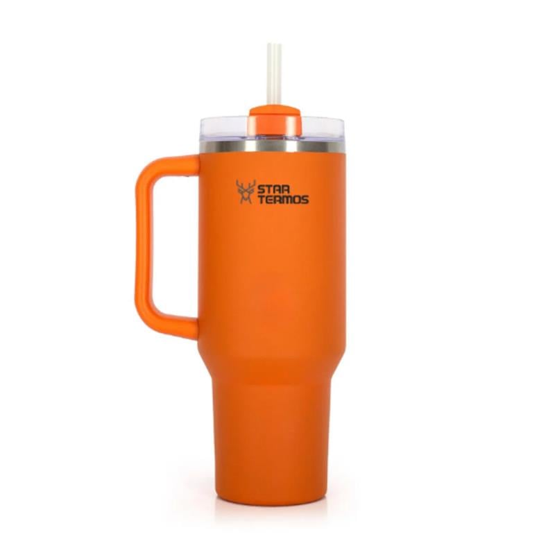 Star Termos Aqua Pipetli 900 ML Çelik Termos - Turuncu | 8 saat sıcak 12 saat soğuk 24 saat buz tutar