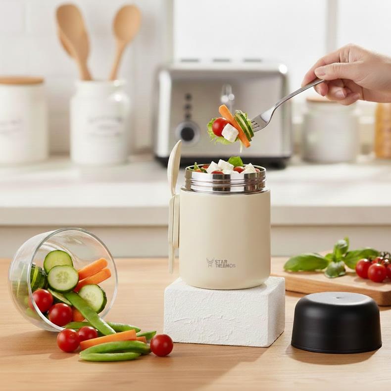 Star Termos Yemek & Mama Termosu 500 ml - Krem | 8 Saat Sıcak, 12 Saat Soğuk 48 Saat Buz Tutma