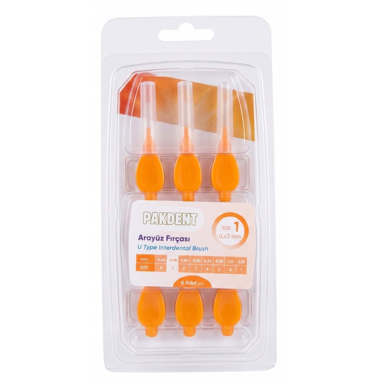 Pakdent Arayüz Fırçası 0,45 mm 6lı - Turuncu