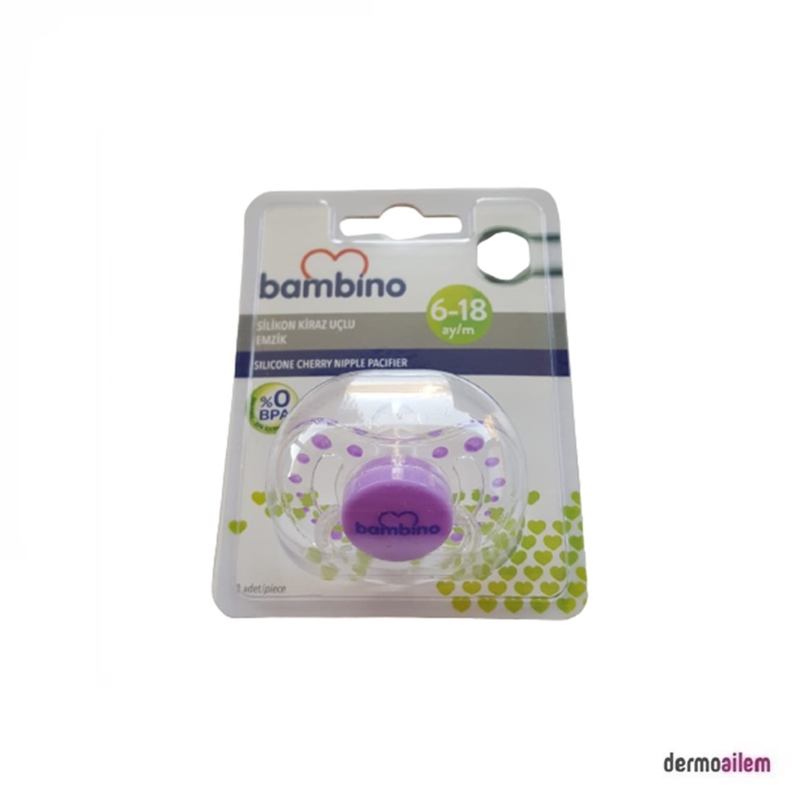 Bambino Silikon Kiraz Uçlu Emzik 6-18 Ay No:2 Mor