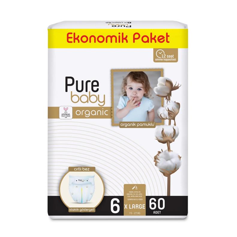 Purebaby Pure Baby Pamuk Eco Bebek Bezi XLarge No: 6 60'lı