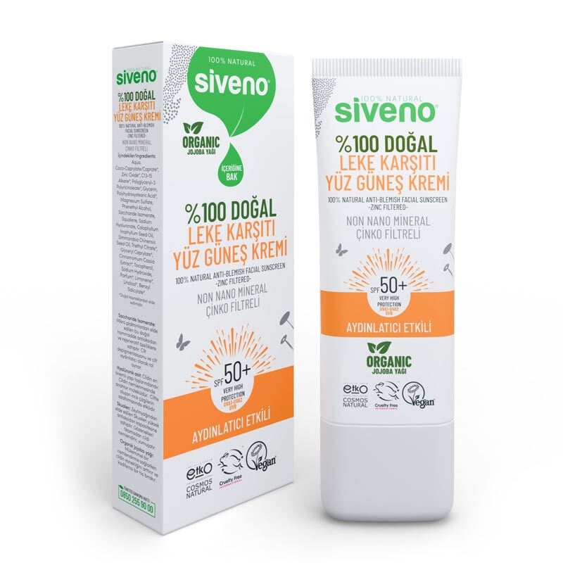 diğer Siveno Doğal Leke Karşıtı Aydınlatıcı Mineral Filtre Uva Uvb Yüz Güneş Kremi Spf 50+ 30 ml
