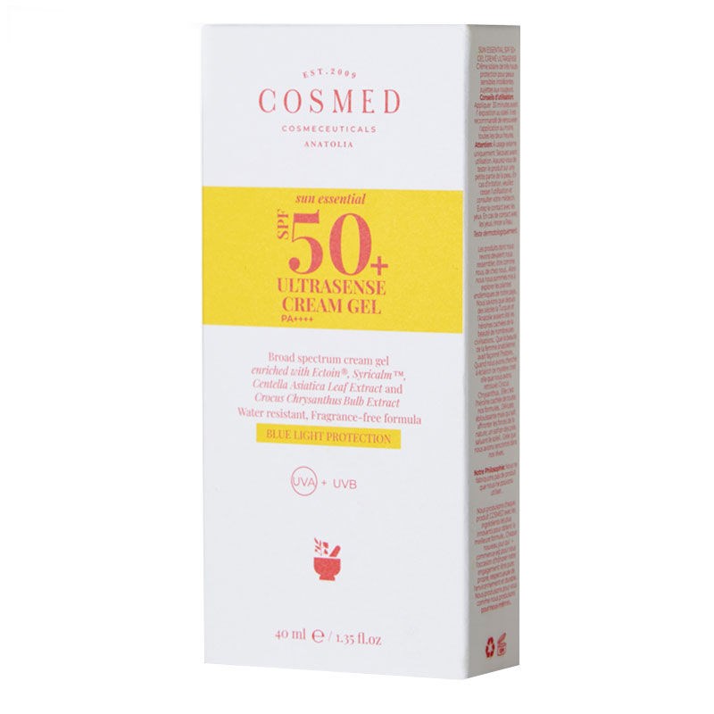 Cosmed Sun Essential Ultrasense Cream Gel Hassas ve Kızarıklığa Eğilimli Ciltler İçin Yatıştırıcı Sakinleştirici Yüz Güneş Kremi - Yeni Nesil Filtreler