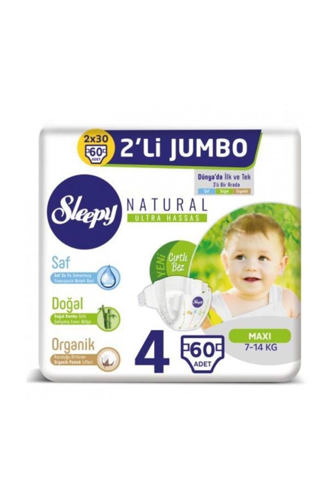 Sleepy Natural 4 Numara Maxi Jumbo 60 Adet Bebek Bezi Fiyatları İndirimli |  Dermoailem.com