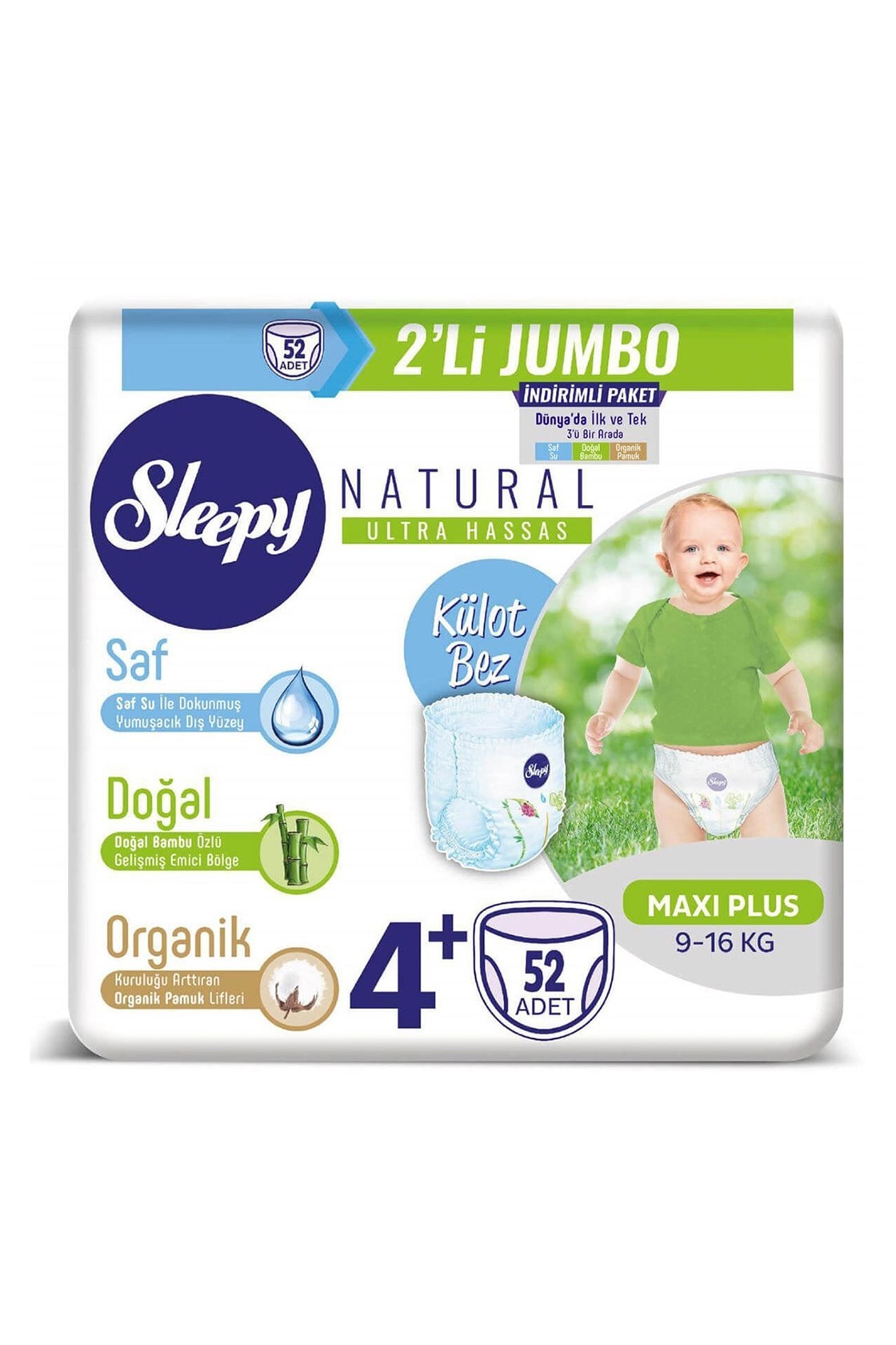 Sleepy Natural 4+ Numara Maxi Plus 52'li Jumbo Paket Bebek Bezi Fiyatları  İndirimli | Dermoailem.com