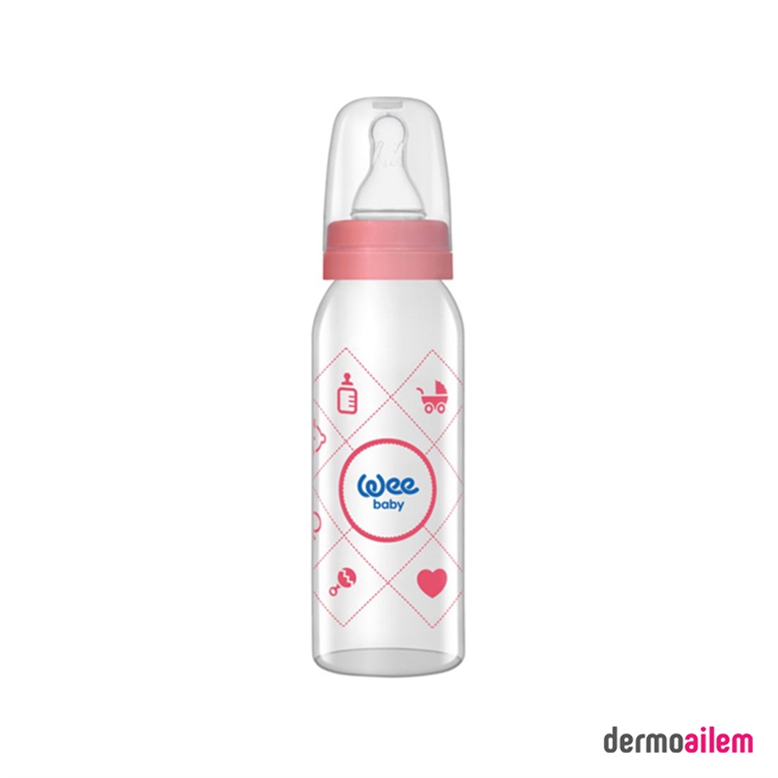 Wee Baby Natural Isıya Dayanıklı Cam Biberon 250 ml 0-6 Ay Pembe