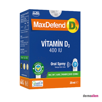 Takviye Edici GıdalarEdis PharmaMaxDefend Vitamin D3 400 IU Oral 20 ml Sprey