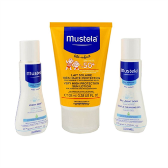 Mustela Spf 50 Faktör 100 ml Güneş Kremi Set + 50 ml Bebek Losyonu Ve 50 ml  Hassas Temizleme Jeli | Dermoailem