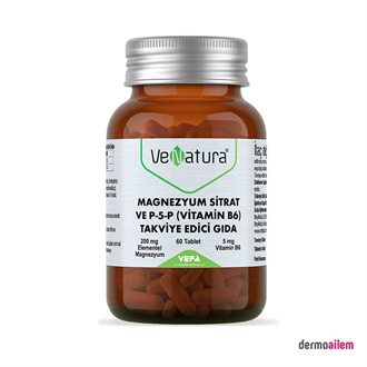 Takviye Edici GıdalarVeNaturaVenatura Magnezyum Sitrat ve P-5-P Vitamin B6 60 Tablet