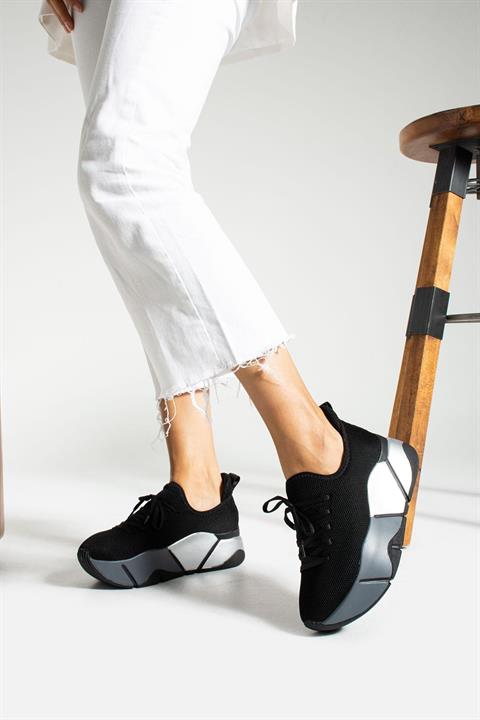 İrene Siyah-Gri Streç File Kadın Spor Ayakkabı