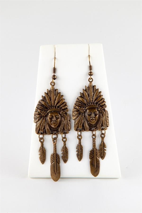 Amerika Birleşik DevletleriDünyadan HediyelerKPABDKZLDKRTL-66Keskin Hediyelik Eşya Ve TekstilKızılderili Şef ve Kartal Tüyü Küpe Bronz