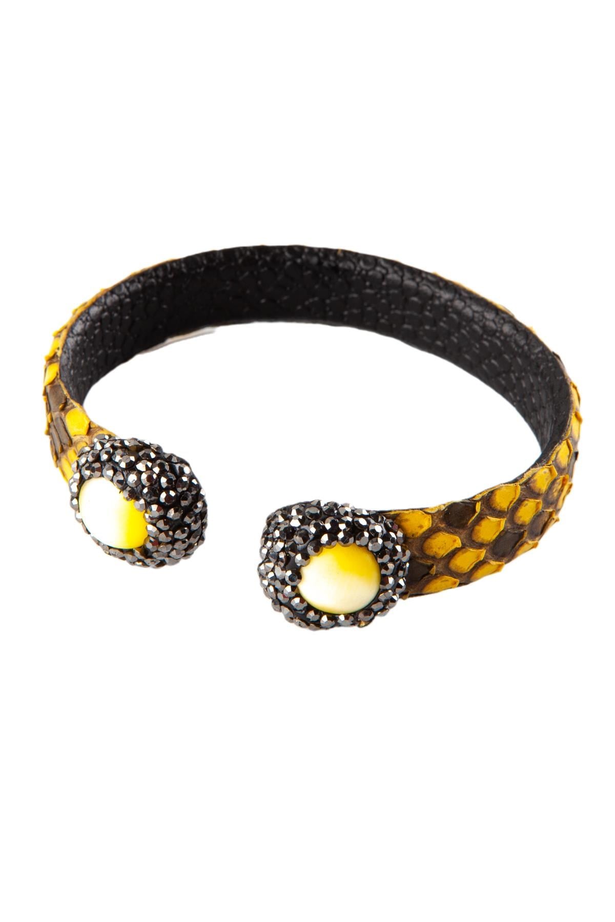 BrezilyaDünyadan HediyelerSD-KVRZPTN02Keskin Hediyelik Eşya Ve TekstilKuvars Taşlı Piton Derisi Bileklik Sarı